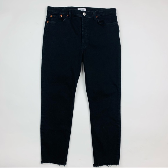 RE/DONE 90’s High Rise Ankle Crop Raw Hem Black Jeans Sz 31 - Picture 2 of 11